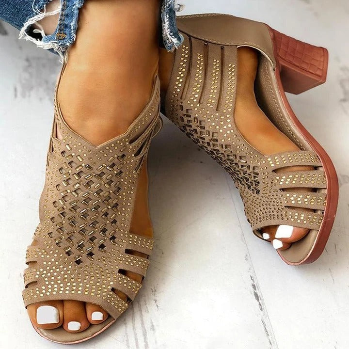 Rhinestone Women's Shoes Fish Mouth Fashion High Heels