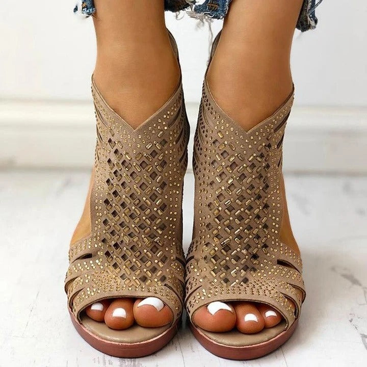 Rhinestone Women's Shoes Fish Mouth Fashion High Heels