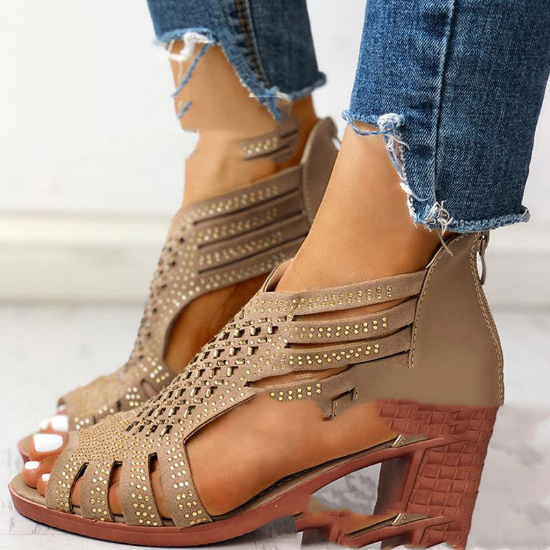 Rhinestone Women's Shoes Fish Mouth Fashion High Heels