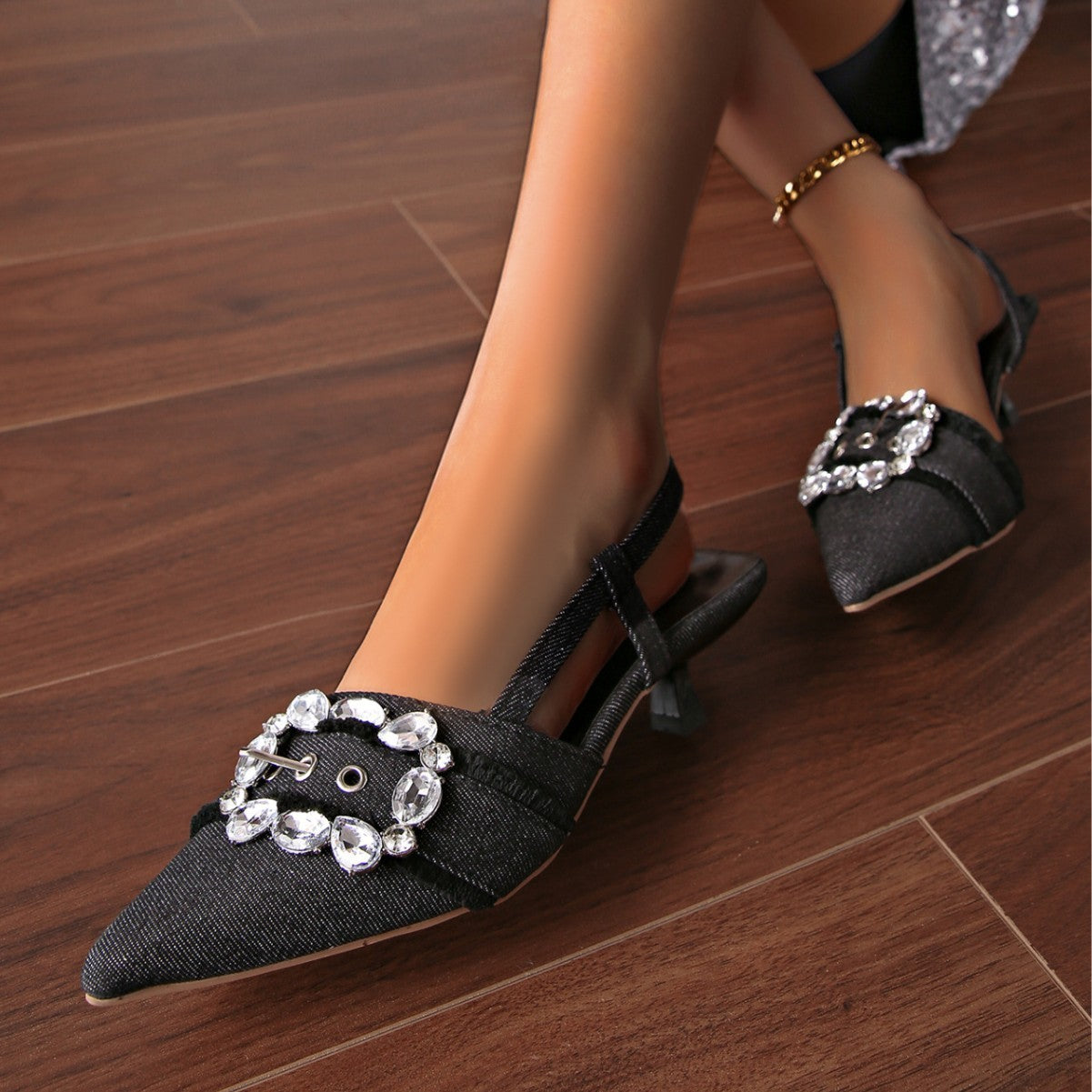 High Heel Sandals Pointed Toe Closed Toe Sandals Rhinestone