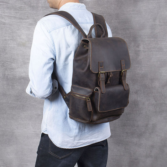 Retro Crazy Horse Leather Men's First Layer Cowhide Backpack